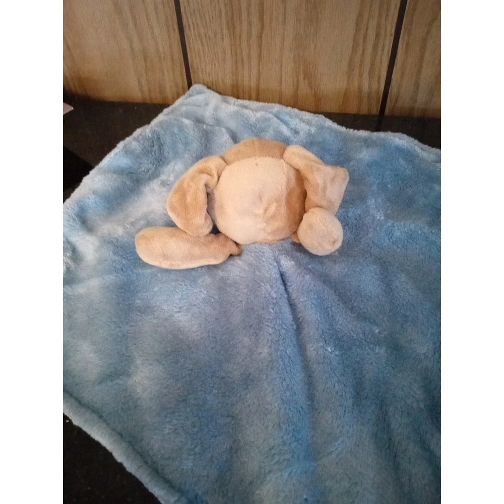 Carters Blue Puppy Dog Lovey Security Blanket Plush Tan White Infant 14